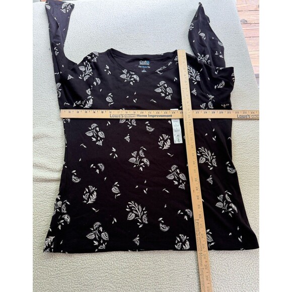 New Croft & Barrow Crew neck long sleeve Floral 100% cotton Tee top L Black - Picture 7 of 7